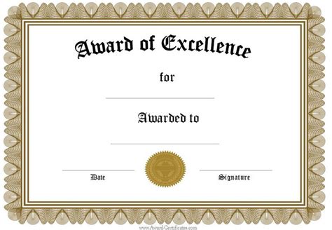 an award certificate is shown in gold and white