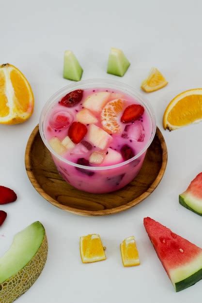 Premium Photo | Sup buah fresh fruits mixed together with added milk ice and fresh syrup