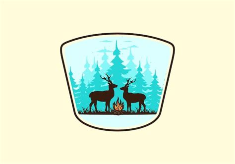 Premium Vector | Couple deer and bonfire illustration