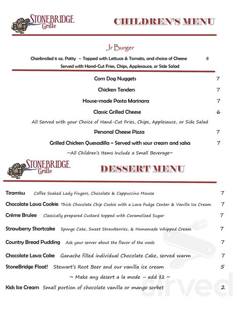 StoneBridge Grille menu in Parkton, Maryland, USA