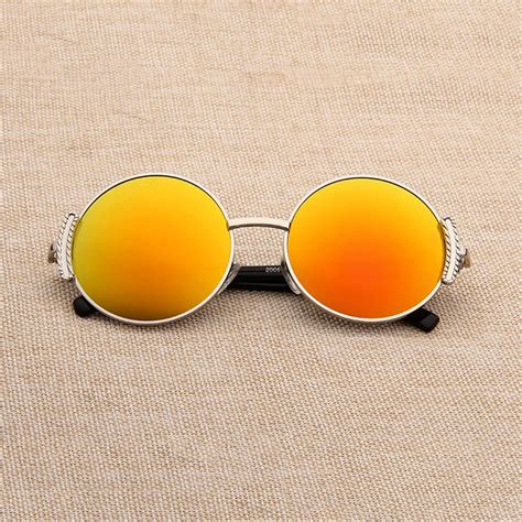 Unisex Reflective Retro Round Mens Sunglasses Women Vintage Steampunk Goggles Sun Glasses For ...