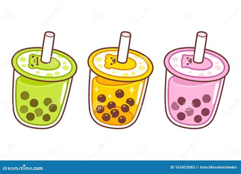 Cute Cartoon Bubble Tea Cups Stock Vector - Illustration of cold ...