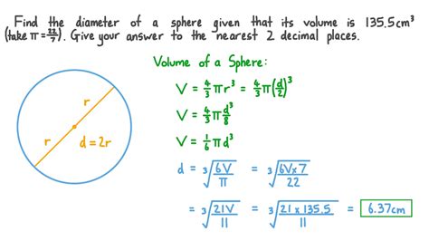 Question Video: Finding the Diameter of a Sphere from Its Volume | Nagwa