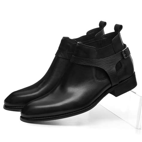 Fashion Black Mens Ankle Boots Genuine Leather Dress Boots Autumn Mens Motorcycle Boots With ...