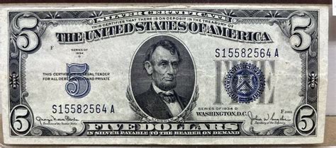 1934 $5 Dollar Bill Value: are "Green", "Yellow", "Blue" seal worth money?