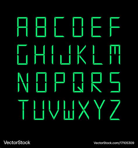 Digital english alphabet green font Royalty Free Vector