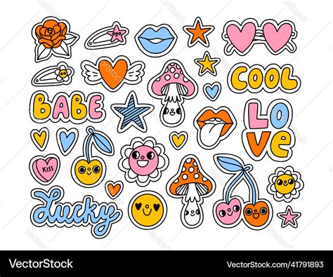 Trendy y2k stickers set Royalty Free Vector Image