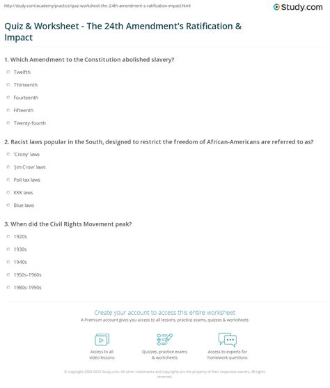 Quiz & Worksheet - The 24th Amendment's Ratification & Impact | Study.com