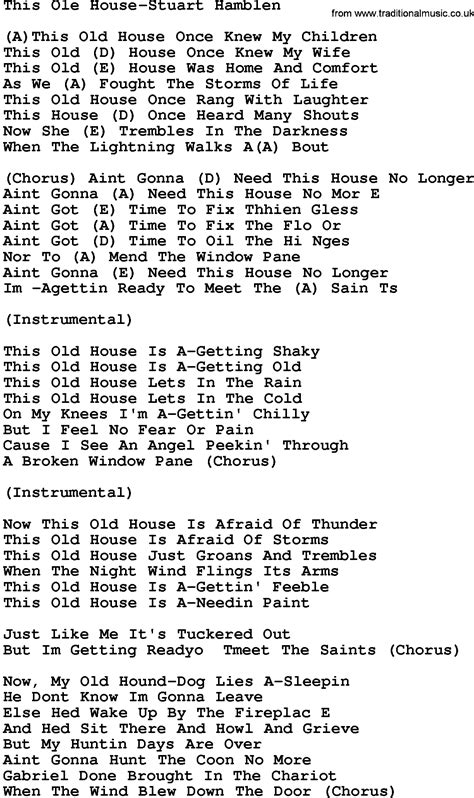 Country Music:This Ole House-Stuart Hamblen Lyrics and Chords