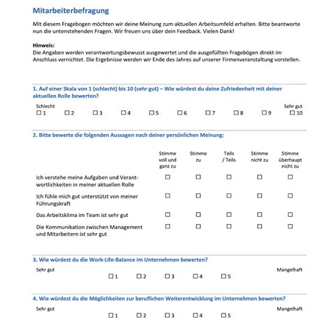 Vorlage Mitarbeiterbefragung: Fragebogen zum Download