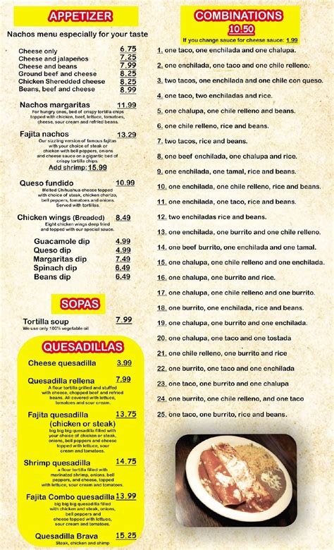 Menu at Margaritas Mexican Restaurant - Hammond, Hammond