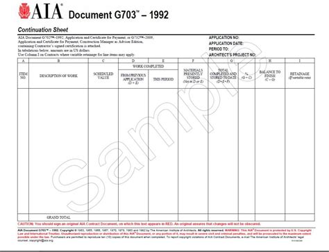 G703–1992, Continuation Sheet for G702 - AIA Bookstore