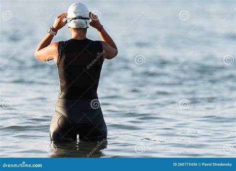 Female Swimmer Preparing for Training Stock Photo - Image of person ...