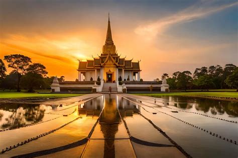 Premium AI Image | a temple with a reflection of a golden temple in the water.