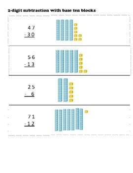 2-digit subtraction with base ten blocks by Mrs E | TpT