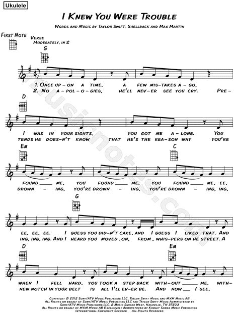 Taylor Swift "I Knew You Were Trouble" Sheet Music (Leadsheet) in G Major - Download & Print ...