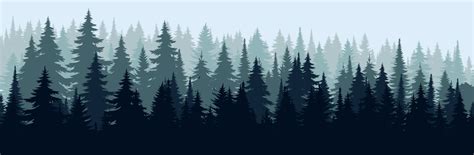 Vector mountains forest background texture, silhouette of coniferous forest, vector. Winter ...