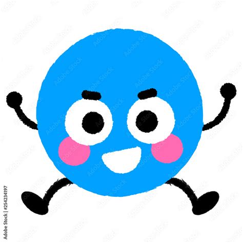 Vector Jumping Blue Circle Cartoon Character with Smiling Face Stock Vector | Adobe Stock