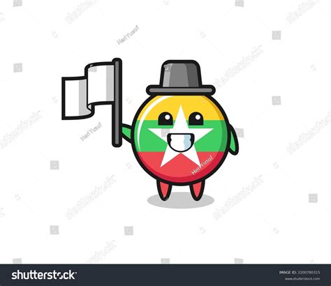 Cartoon Character Myanmar Flag Badge Holding Stock Vector (Royalty Free ...