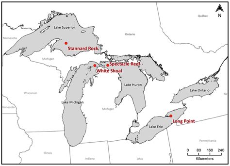 Map of the Laurentian Great Lakes, including the locations of offshore... | Download Scientific ...