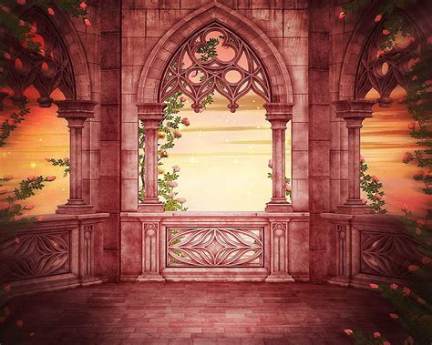 720P Free download | Old Castle Window Backdrop Gothic Castle Balcony with red Rose Romantic ...