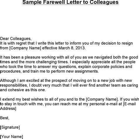 Sample Farewell Letter to Colleagues | Farewell letter to colleagues, Farewell email to ...