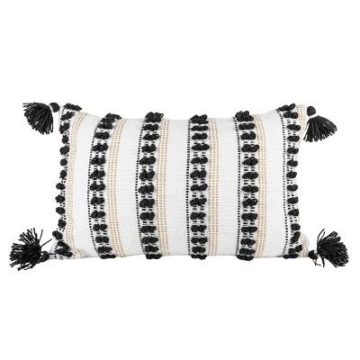 Black Tassels, Tan Striped 14x22 Hand Woven Filled Outdoor Pillow - Foreside Home & Garden : Target