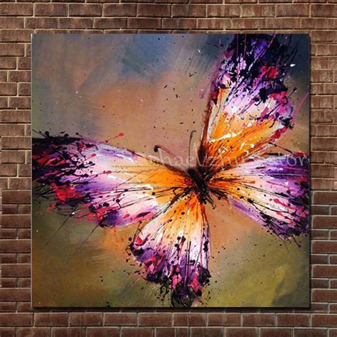 Hand Painted Abstract Purple Butterfly Oil Painting On Canvas Abstract ...