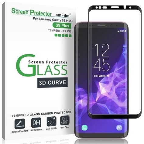 Galaxy S9 Plus Screen Protector Glass, amFilm 3D Curved Dot Matrix Full ...