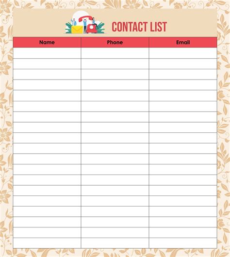 10 Best Phone Contact List Template Printable | List template, Template ...