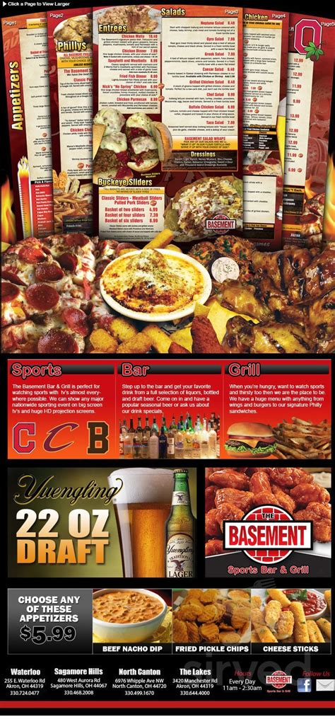 The Basement Sports Bar & Grill menu in North Canton, Ohio