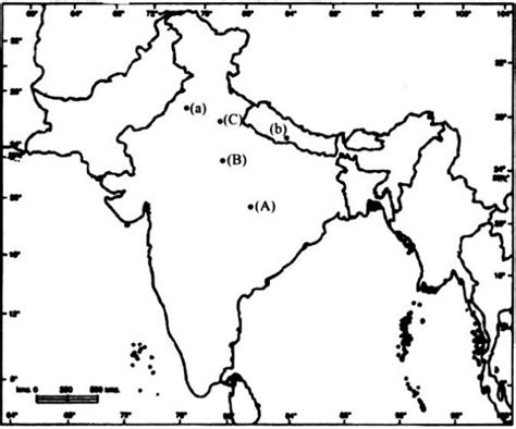 On the given outline map of India, locate and label the following with appropriate symbols. (a ...