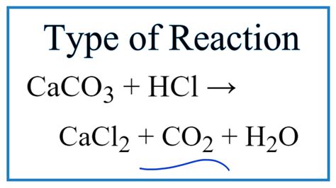 Type of Reaction for CaCO3 + HCl = CaCl2 + CO2 + H2O - YouTube