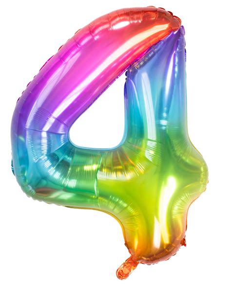 Foil Balloon Number 4 Rainbow for helium & air | Horror-Shop.com