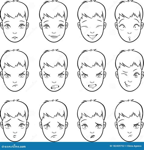 Vector Set of Cartoon Faces with Various Moods Emotions and Expressions Stock Vector ...