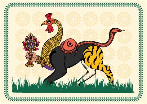 Navagunjara, Creature Composed of Nine Different Animals Wallpaper Mural in Madhubani Style ...