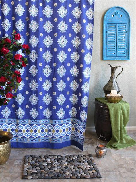Moroccan, Fabric shower curtain, Blue | Saffron Marigold