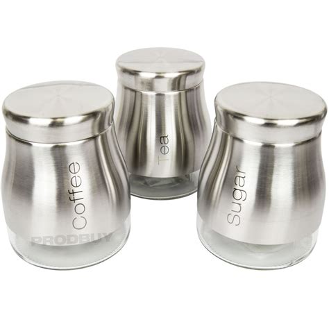 Brushed Stainless Steel Glass Tea Coffee Sugar Storage Jars Kitchen ...