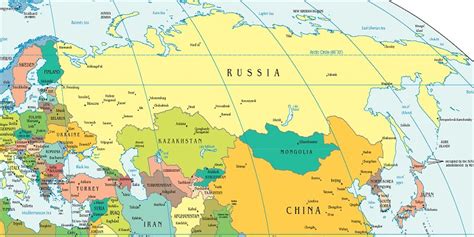 Russia And Eurasian Republics Political Map - Time Zones Map