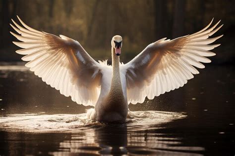 Premium AI Image | Swan with Spread Wings in Tranquil Flight