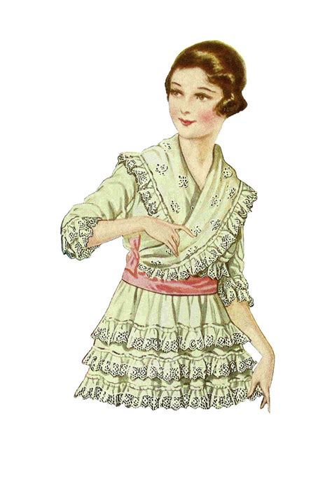 Antique Images: Vintage Women's Fashion Clip Art: Vintage 1917 Woman's Frilly White Dress