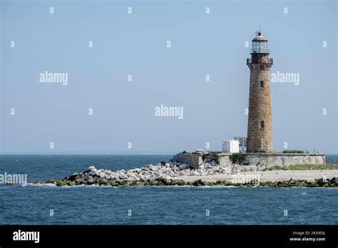 Little Gull Island Lighthouse located in the Long Island Sound in New ...