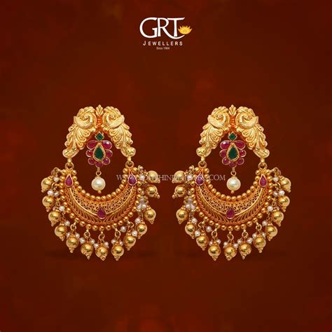 22K Gold Chandbali Earrings From GRT ~ South India Jewels