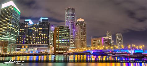 Boston City Downtown Pano Bridge Lights | Royal Stock Photo