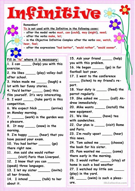 Infinitive Worksheet