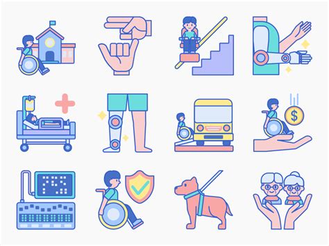 70 Disability Icon Set - Flat Icons