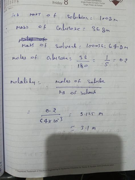 61. If the mass percentage of glucose in the aqueous solution is 36% ...