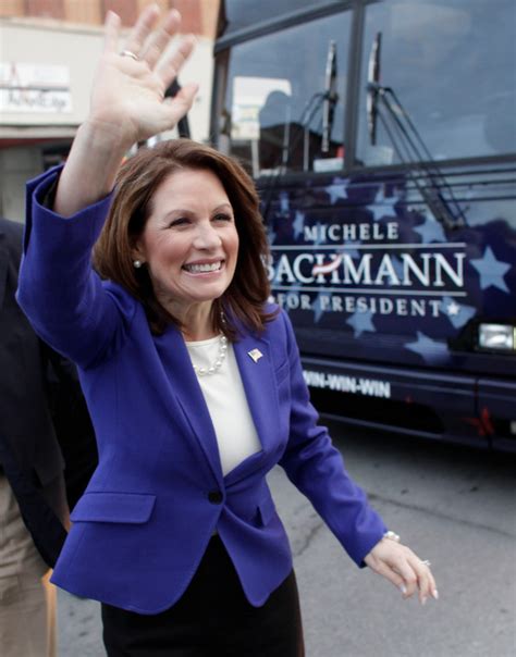 Republican presidential candidate Michele Bachman campaigns outside Snack Time Family Restaurant ...