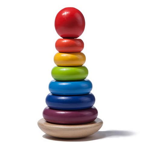 Kids Baby Wooden Toy Colorful Wood Stacking Blocks Ring Tower Educational Toys Rainbow Stack Up ...