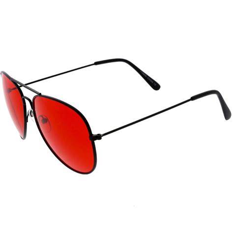 Retro Unisex Large Red Tinted Lens Metal Aviator Sunglasses - zeroUV